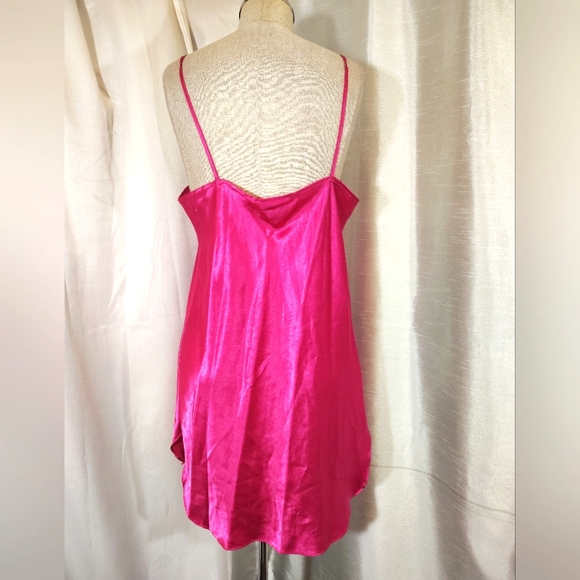 2Pc:Rose Satin Robe+Slip: Floral Pinks & White, Satin+ Lace, Tie, Straps, M - Picture 14 of 16